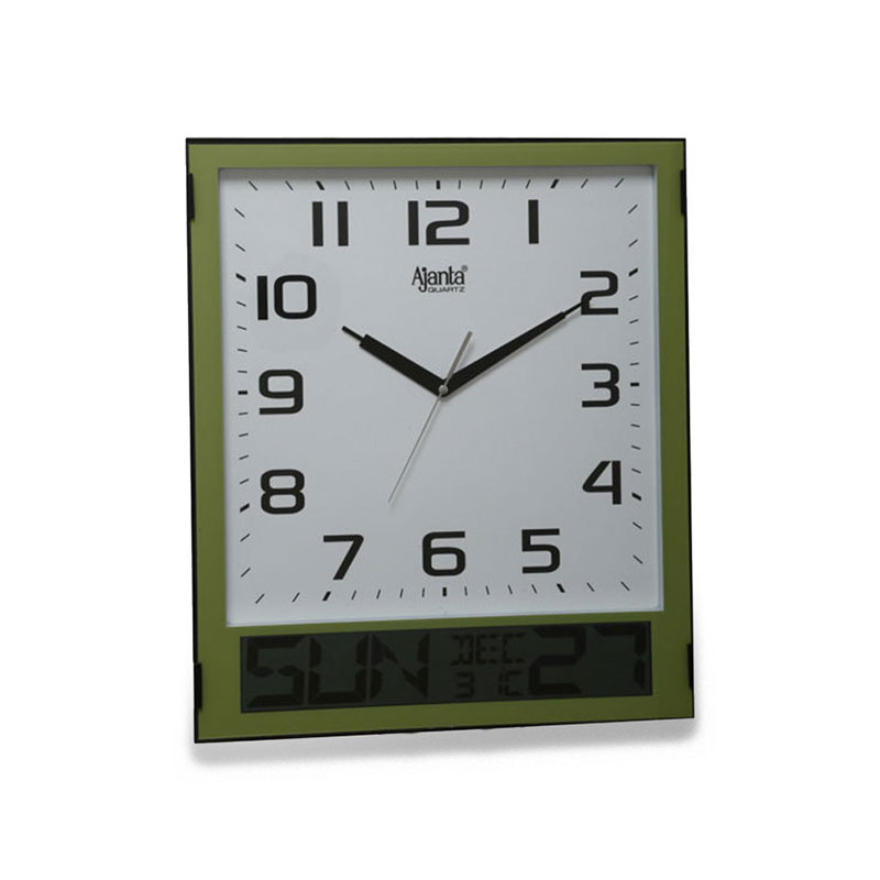 Wall Clock - Calendar Clock - Basic Analog and Multi-Function Digital LCD Display Clock - 2817-B - Green