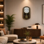Classic Musical Pendulum Quartz Wall Clock with Decorative Diamonds – 2627 – Golden