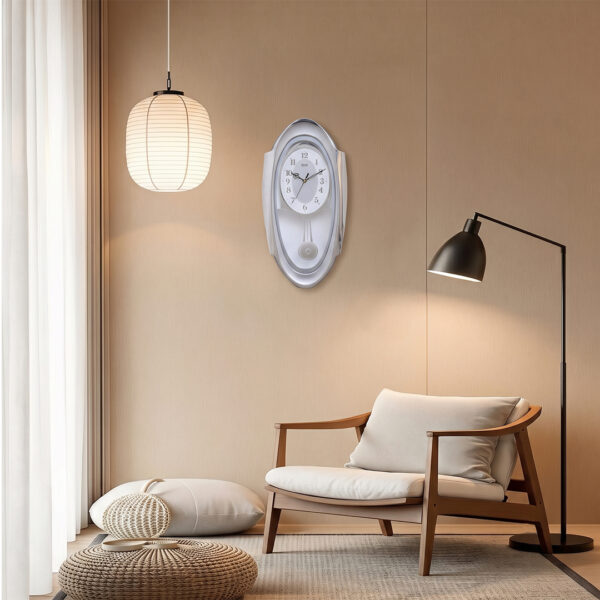 Wall Clock – Classic Musical Pendulum Quartz Wall Clock – Pendulum Clock – 1627 – Silver
