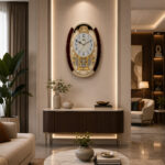Wall Clock – Classic Musical Pendulum Quartz Wall Clock – Pendulum Clock with Swarovski Elements – 3527 – Ivory