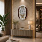 AD - Wall Clock – Classic Musical Pendulum Quartz Wall Clock – Pendulum Clock with Swarovski Elements – 3527 – Pearl White
