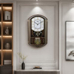 Classic Musical Pendulum Quartz Wall Clock with Decorative Diamonds - 2627 - Brown