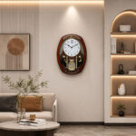 Classic Musical Pendulum Quartz Wall Clock with Decorative Diamonds - 2927 - Brown