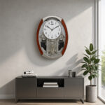 Classic Musical Pendulum Quartz Wall Clock with Decorative Diamonds  - 2927 - Maruti Grey