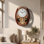 Classic Musical Pendulum Quartz Wall Clock with Decorative Diamonds - 2927 - New Copper