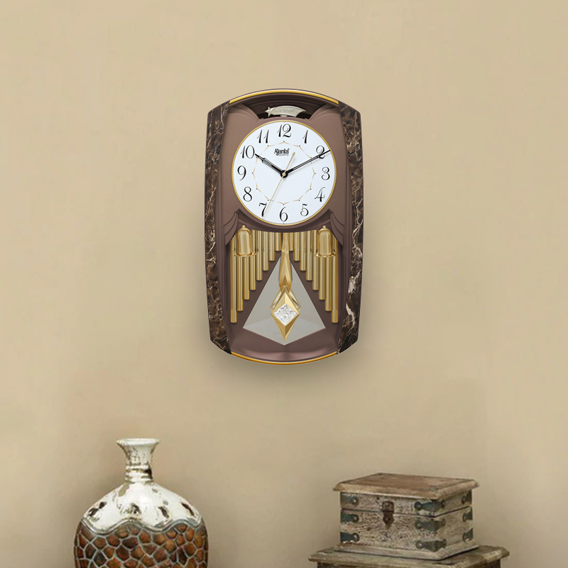 Classic-Musical-Pendulum-Quartz-Wall-Clock-with-Decorative-Diamonds-–-3227-–-Brown Pendulum Clock