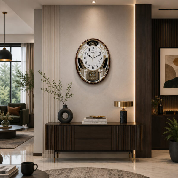Classic Musical Pendulum Quartz Wall Clock with Swarovski Elements 4827