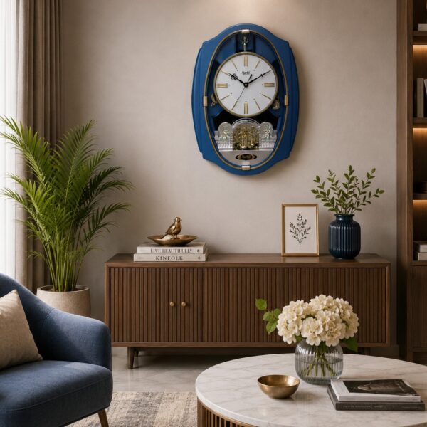 Wall Clock – Classic Musical Pendulum Quartz Wall Clock – Pendulum Clock – 6427 – Blue (1)