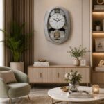 Wall Clock – Classic Musical Pendulum Quartz Wall Clock – Pendulum Clock – 6427 – Silver (1)