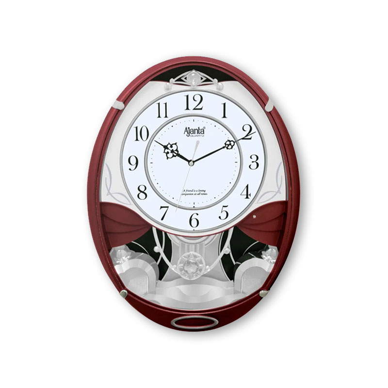 Wall Clock - Classic Musical Pendulum Quartz Wall Clock - Pendulum Clock with Decorative Daimonds - 3927 - Red