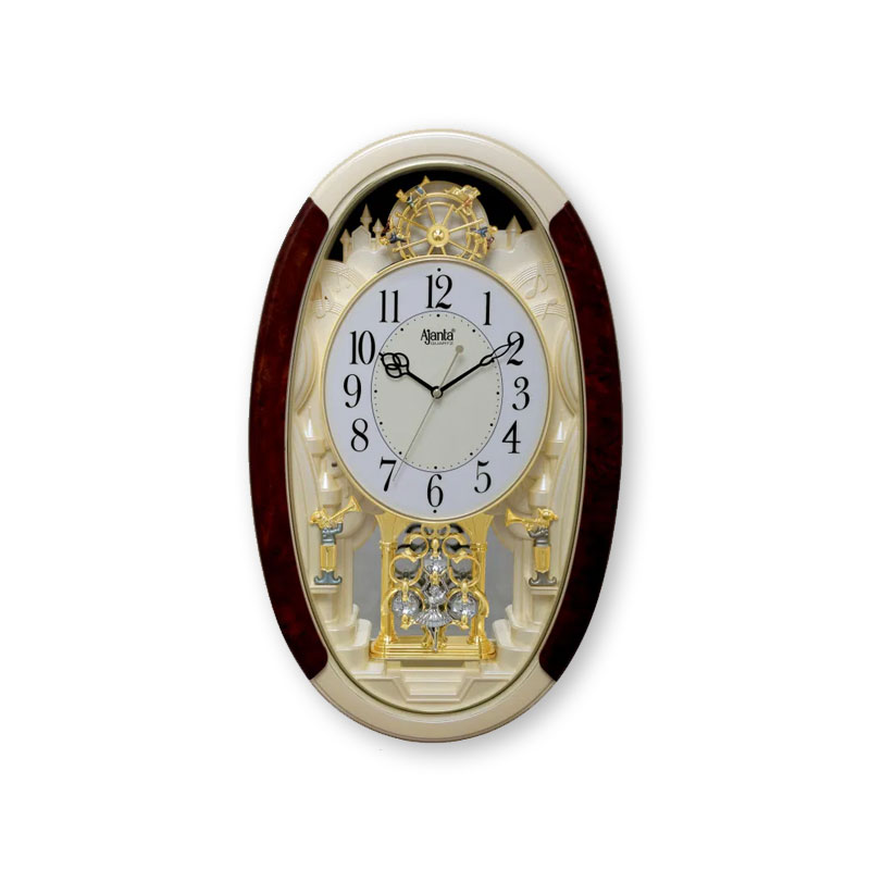 Wall-Clock-–-Classic-Musical-Pendulum-Quartz-Wall-Clock-–-Pendulum-Clock-with-Swarovski-Elements-–-3527-–-Ivory_plain Wall Clock - Classic Musical Pendulum Quartz Wall Clock - Pendulum Clock with Swarovski Elements - 3527 - Ivory - Image 1