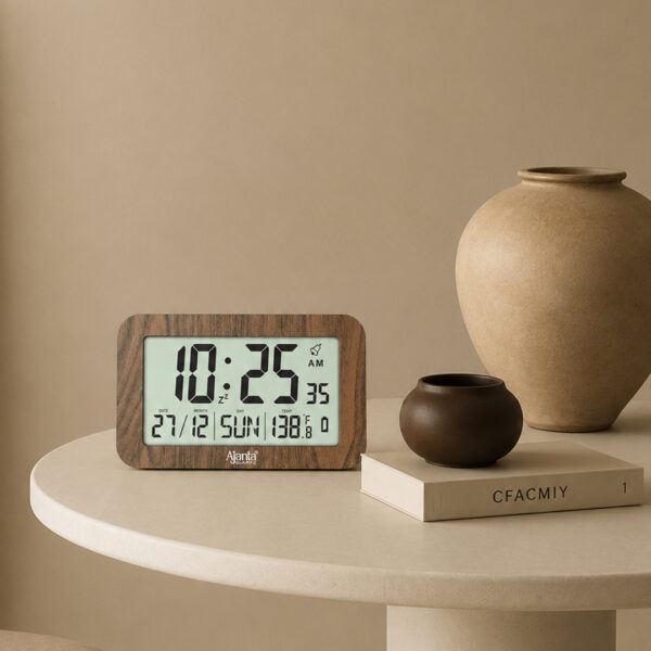 Wall Clock - Desktop Display - LCD Clock - Calendar Clock  - LCD 140 - OAK Wood