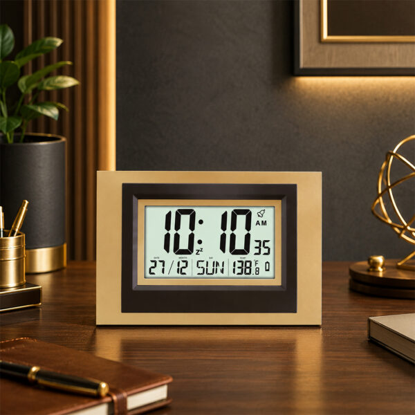 Wall Clock - Desktop Display - LCD Clock - Calendar Clock  - LCD 145 - GOLDEN