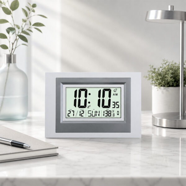 Wall Clock - Desktop Display - LCD Clock - Calendar Clock  - LCD 145 - SILVER