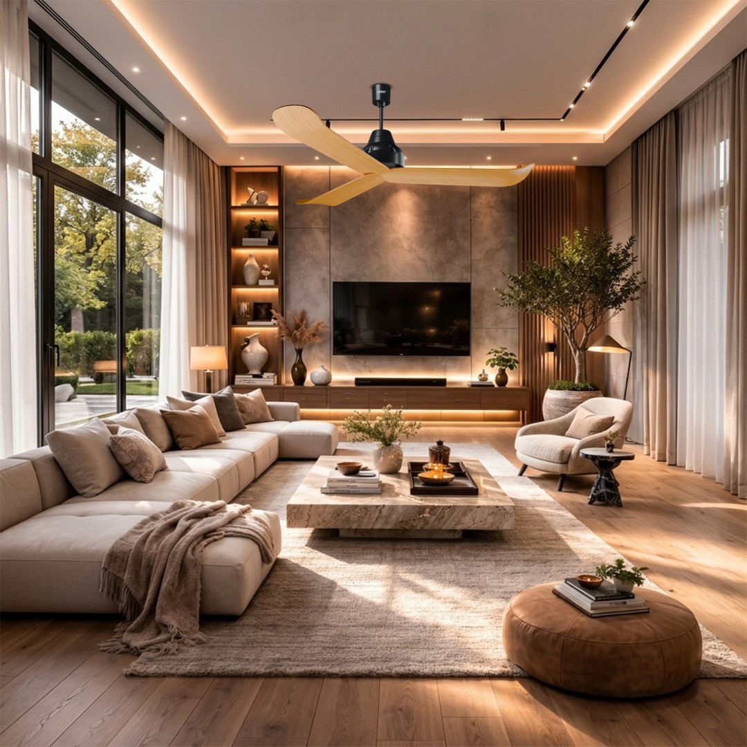 Ocean breeze Birch_ Luxury BLDC Ocean Breeze Plus Ceiling Fan With Remote (Birch Wood) - Image 1