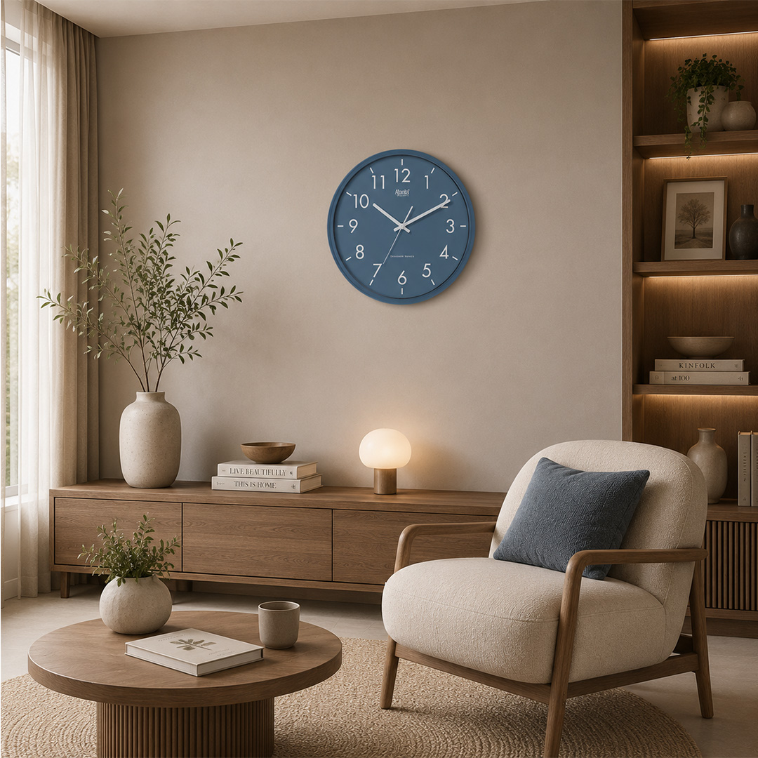 Designer Clock – 1067 – Mettalic Blue Designer Wall Clock - 1067 - Mettalic Blue - Image 1