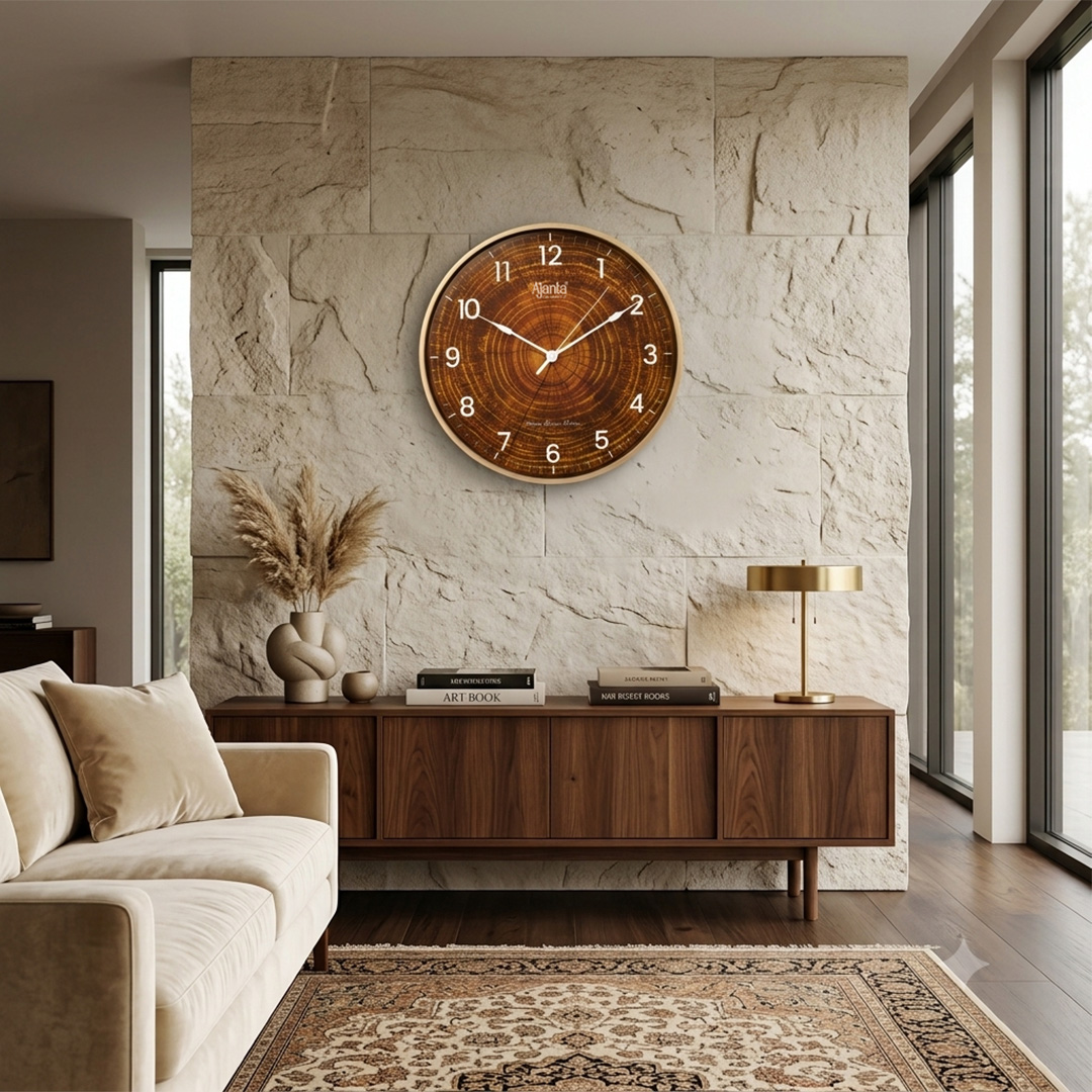 Wall Clock - Home Decore Clock - 9157 - Brown Golden