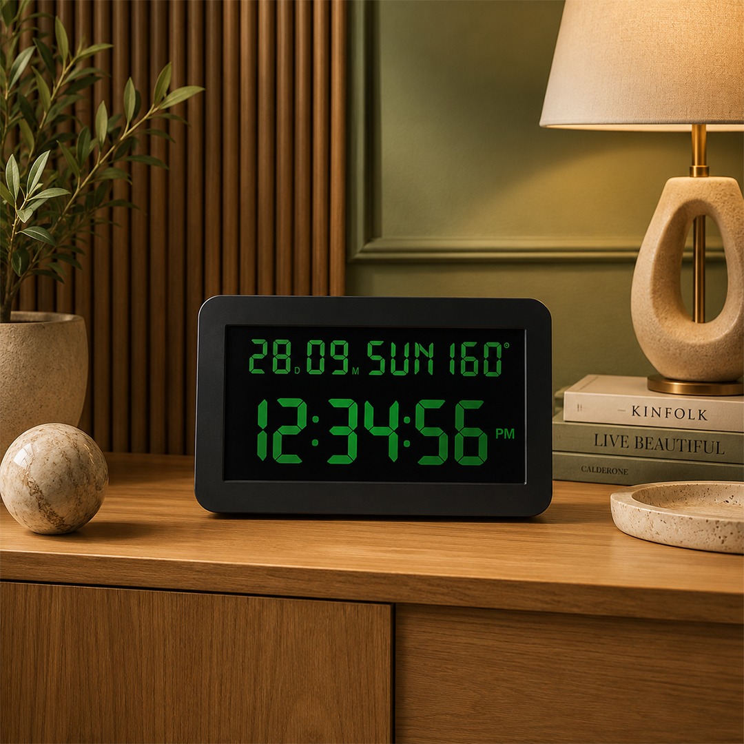 Digital Calendar Wall Clock – DC-157 MC – GREEN Digital Calendar Wall Clock – DC-157 MC - GREEN - Image 1