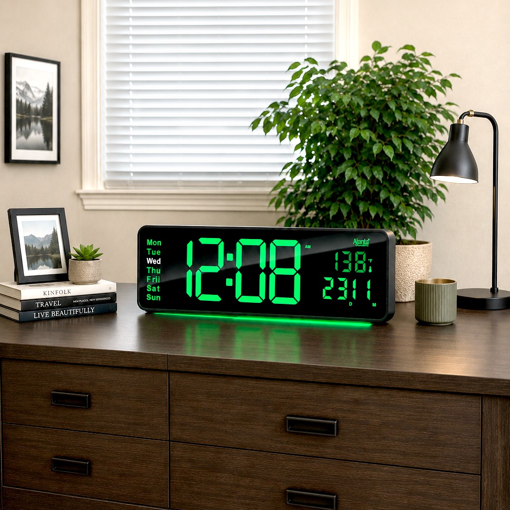 Digital Calendar Wall Clock – DC-187 MC – GREEN Digital Calendar Wall Clock – DC-187 MC – GREEN