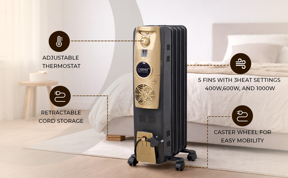 Oil Heaters - OOH-5F PLUS - 400W/600W/1000W - BLACK