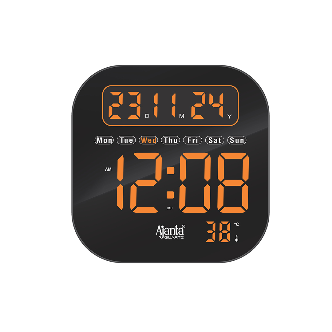 DC-217-MC-FRONT-ORANGE-1.jpg Digital Calendar Wall Clock – DC-217 MC - ORANGE - Image 1