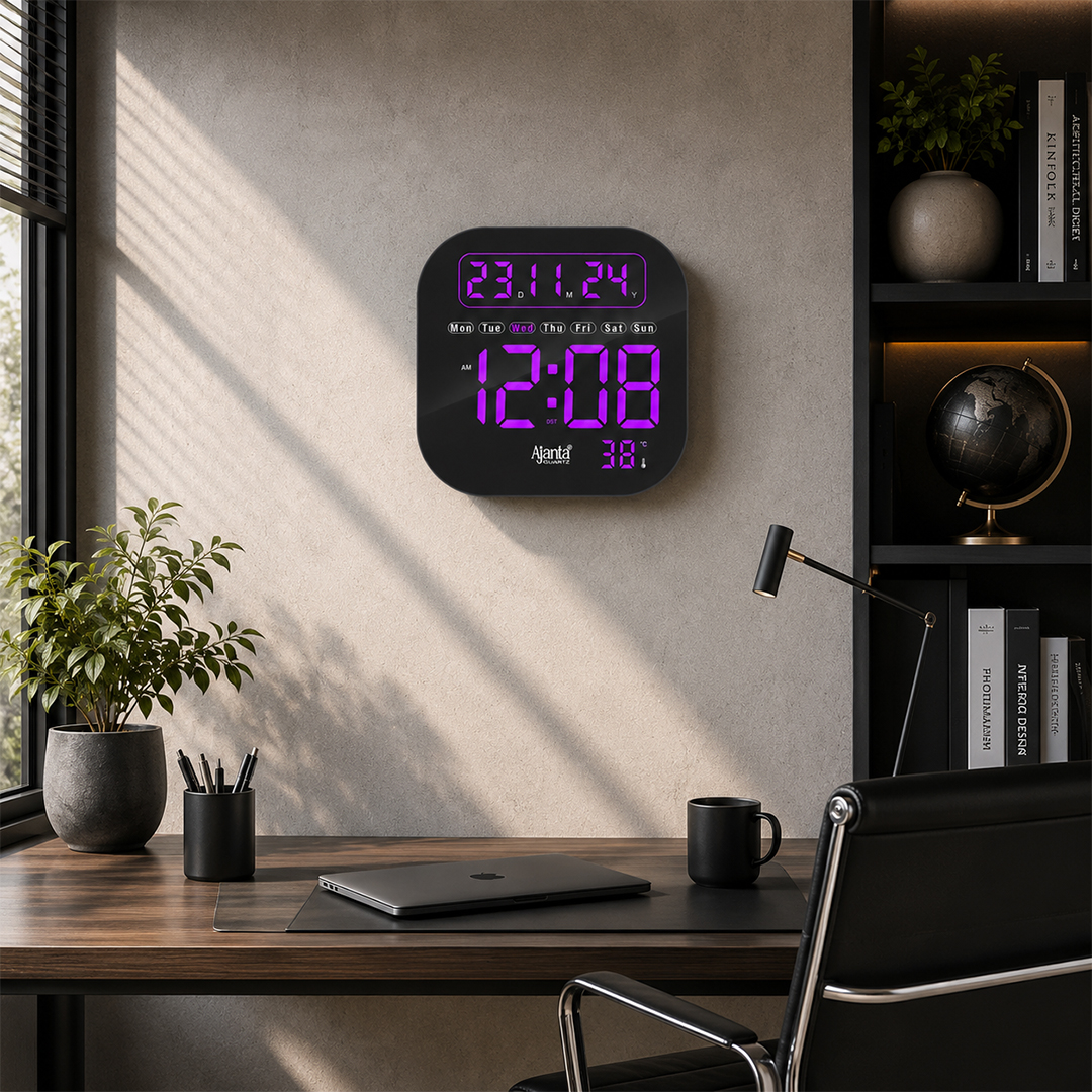 Digital Calendar Wall Clock – DC-217 MC – Purple Digital Calendar Wall Clock – DC-217 MC - Purple - Image 1